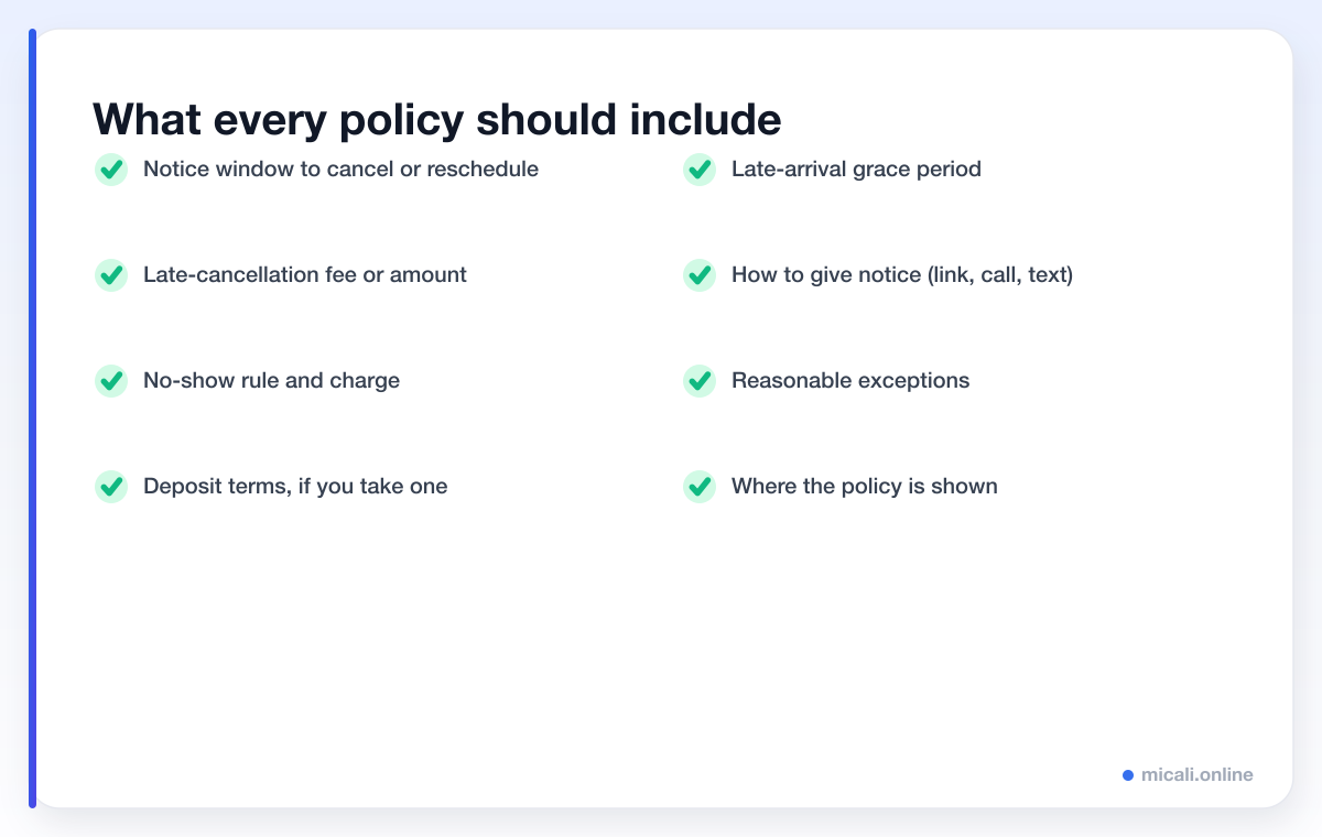 Checklist of what every salon cancellation policy should include