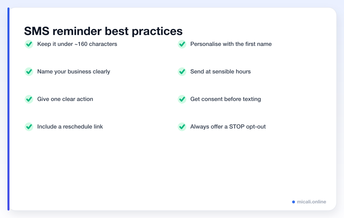 Checklist of eight SMS reminder best practices