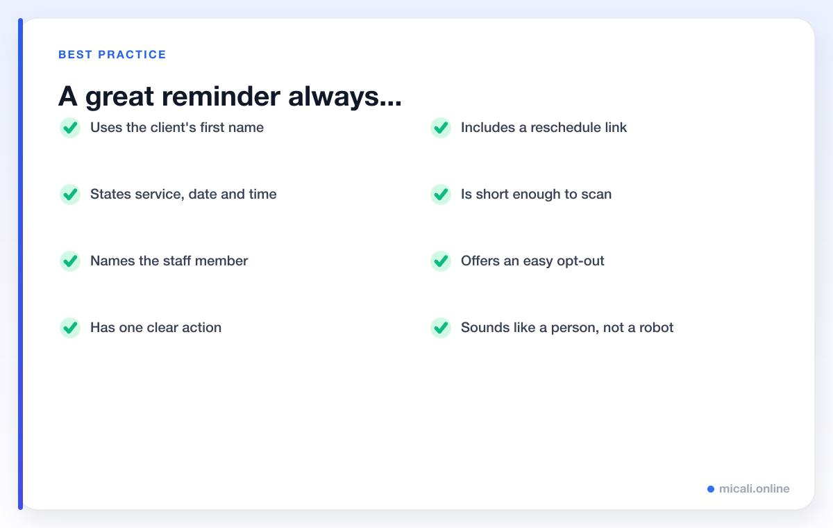 Checklist of best practices for writing effective appointment reminders