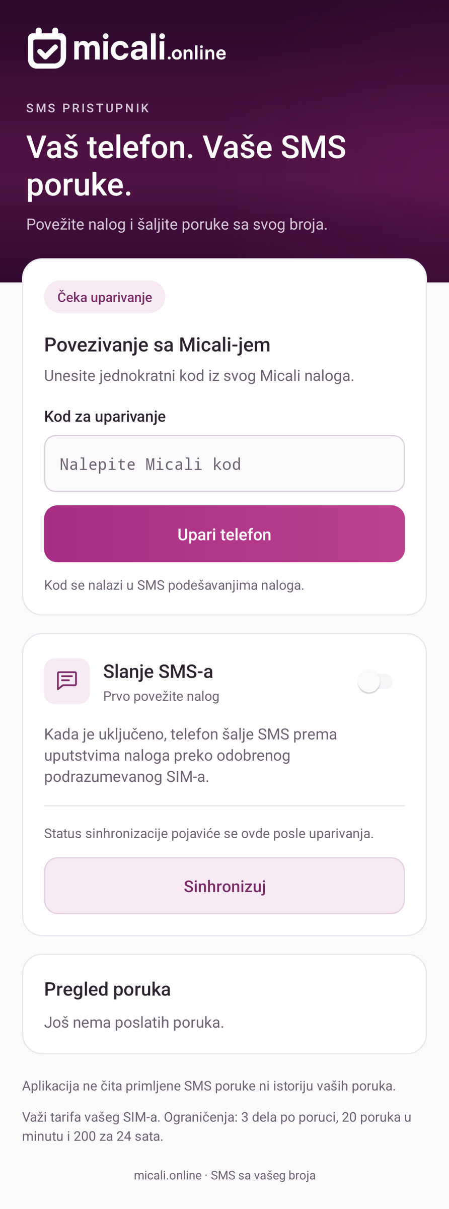 3. Uparite telefon sa nalogom
