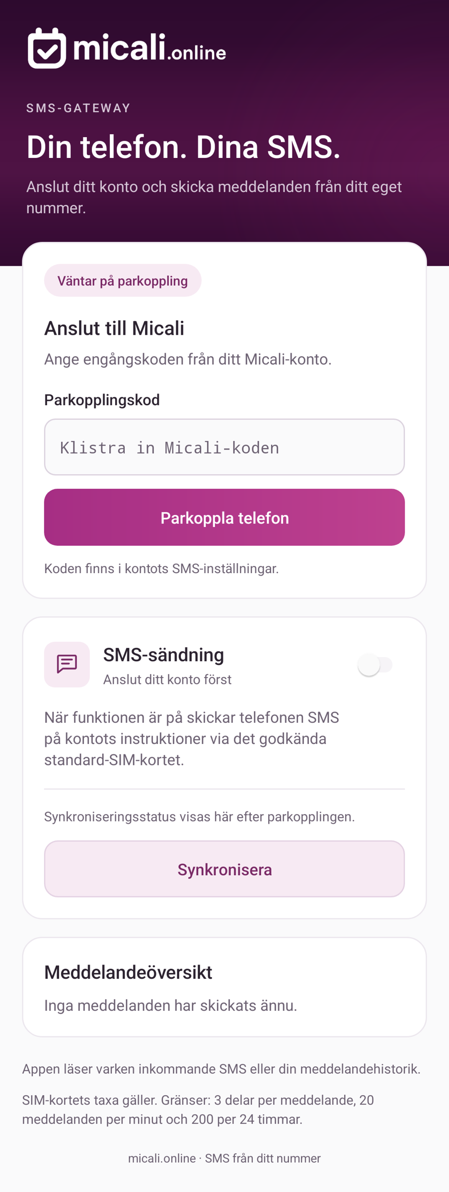 3. Parkoppla telefonen med ditt konto
